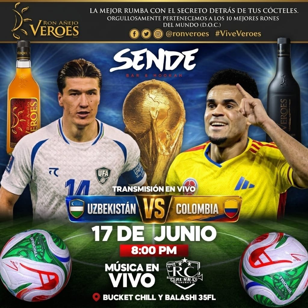 Transmisión en Vivo: Uzbekistán VS Colombia en Sende Bar & Hookah in Aruba